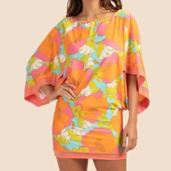 NEW TRINA TURK Playa De Flor Tunic Caftan Swimsuit Cover Up LARGE Resort Floral - Picture 1 of 7